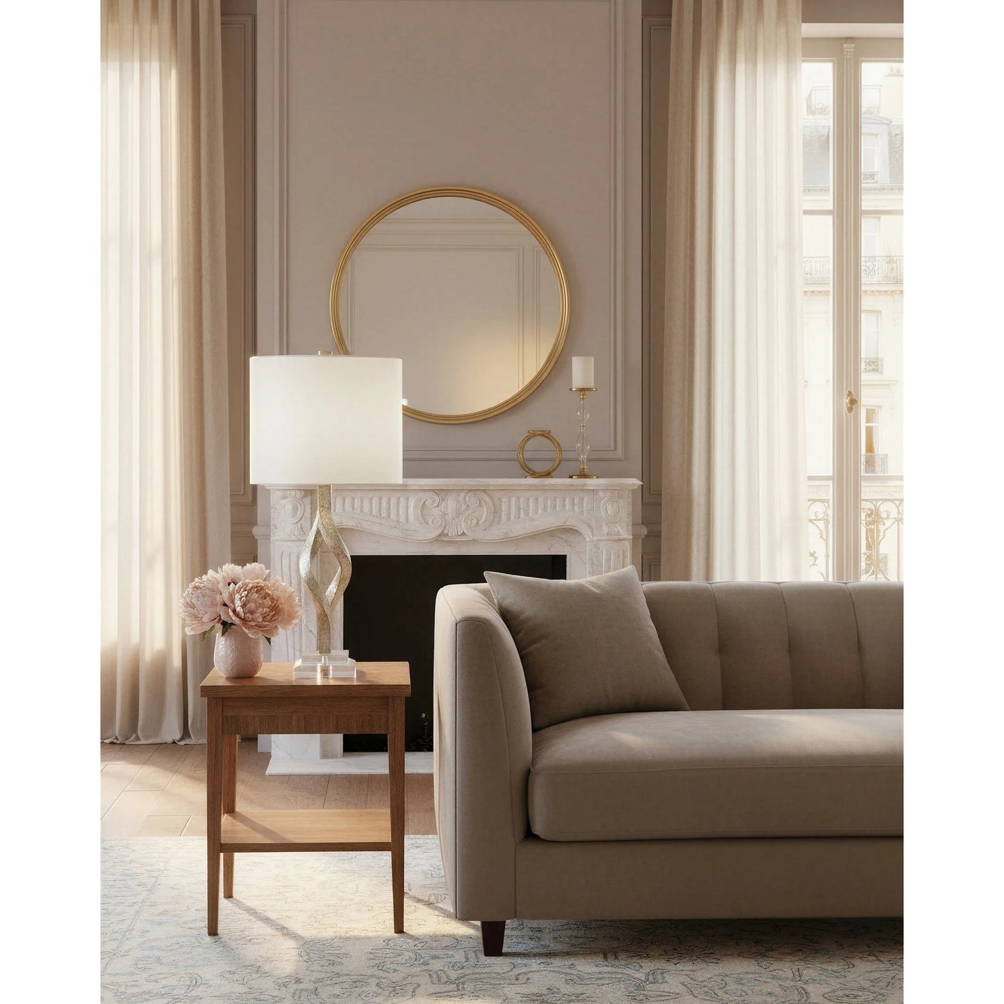 023 S-223117 | Lifestyle | Elyx Table Lamp by Currey and Company in chinois silver leaf, clear. Made from composite, acrylic in a modern style.