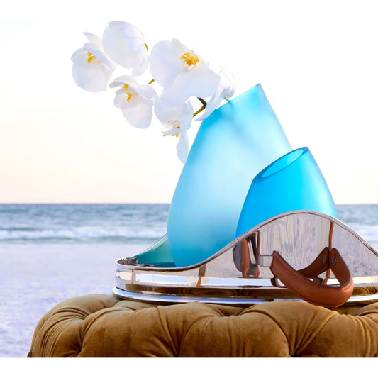 Dionysus Tray by Cyan Design in stainless steel. Made from stainless steel, leather in a modern style.
