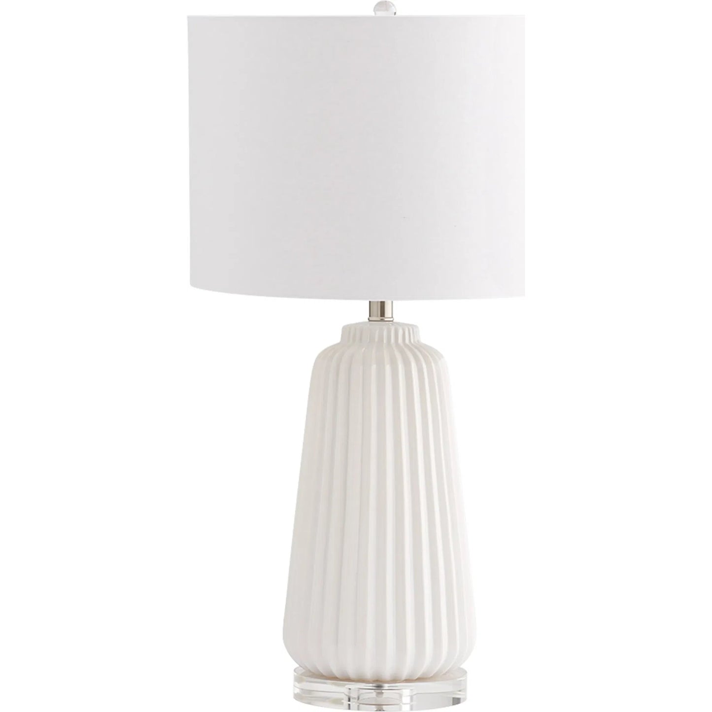 001 S-255292 | Primary Silo | Delphine Table Lamp by Cyan Design in white. Made from ceramic, crystal base, white linen shade, white lining in a modern style.