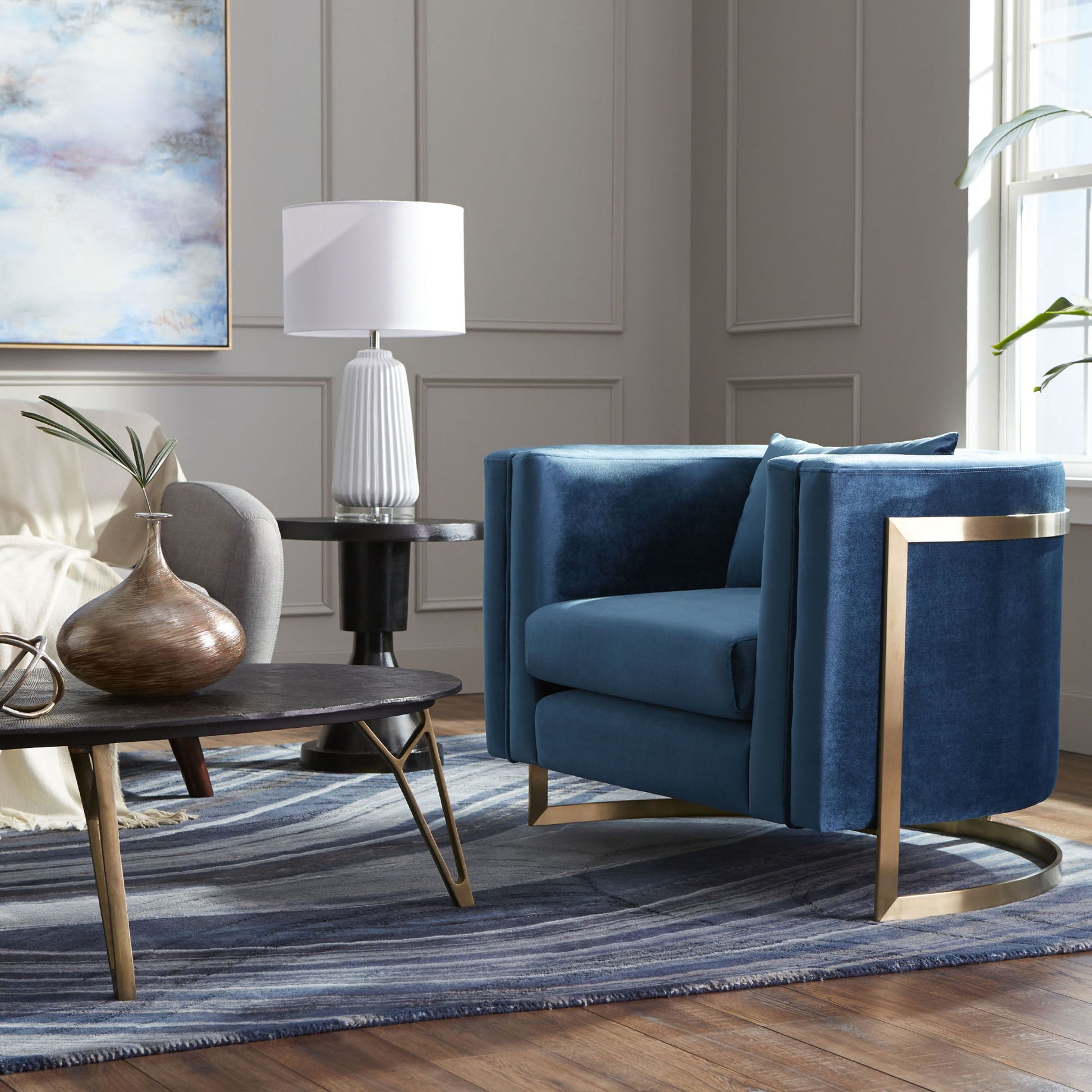 Delphine Table Lamp by Cyan Design in white. Made from ceramic, crystal base, white linen shade, white lining in a modern style.