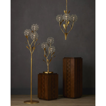 Dandelion Pendant by Currey and Company in contemporary silver leaf, contemporary gold leaf. Made from wrought iron in a modern style.