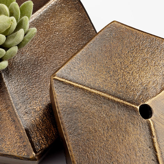 Sei Bud Vase by Cyan Design in antique brass. Made from aluminum in a modern style.