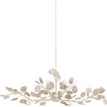 Lunaria Oval Chandelier by Currey and Company in contemporary silver leaf. Made from wrought iron in a transitional style.