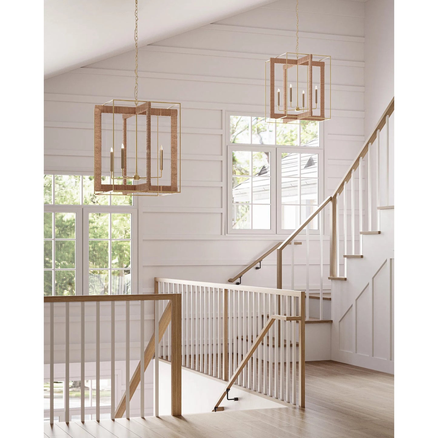 010 S-223683 | Lifestyle | Purebred Chandelier by Currey and Company in contemporary gold leaf, natural abaca. Made from wrought iron, rope in a modern style.