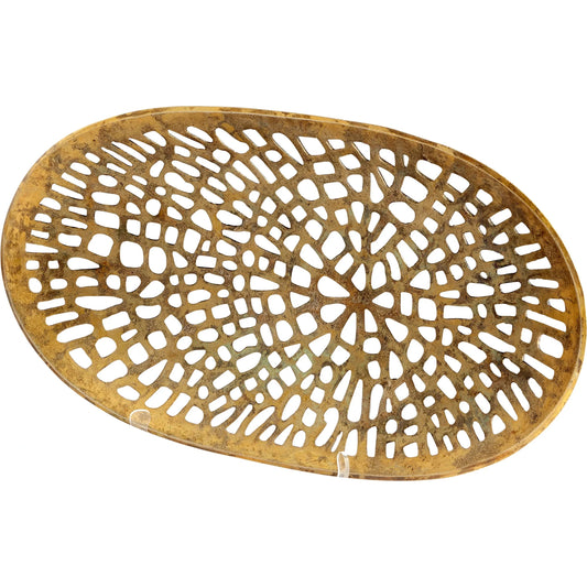 Caught in Your Web Oval Bowl by Cyan Design in antique brass. Made from aluminum in a modern style.
