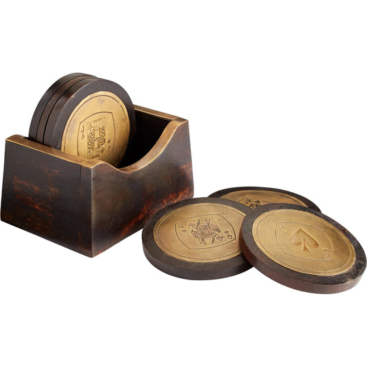Card Carrying Coasters by Cyan Design in black, brass. Made from wood in a cottage & farmhouse style.