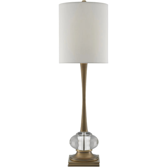 Giovanna Table Lamp by Currey and Company in antique brass, clear. Made from brass, optic crystal in a traditional style.