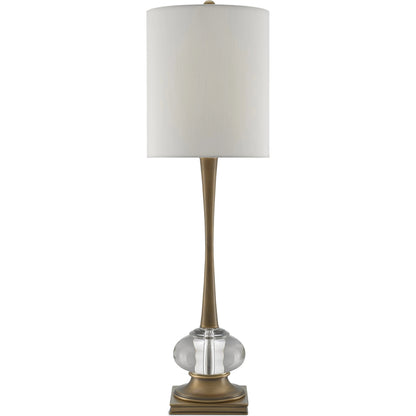 Giovanna Table Lamp by Currey and Company in antique brass, clear. Made from brass, optic crystal in a traditional style.