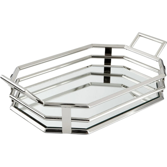 Layers of Meaning Tray by Cyan Design in stainless steel. Made from iron, wood, mirrored glass in a modern style.