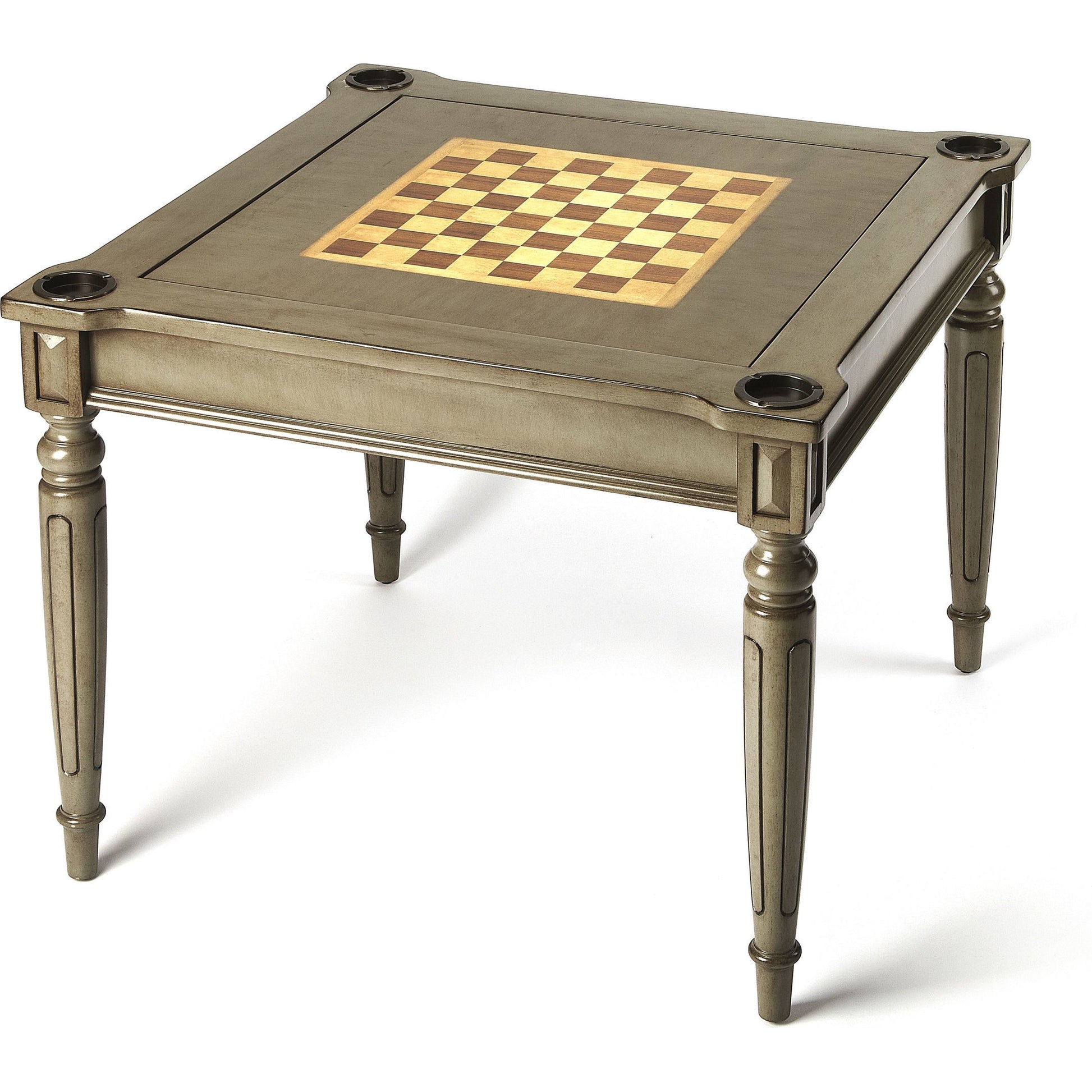 Vincent Multi Game Table by Butler Specialty Company in gray and silver satin. Made from rubberwood, poplar hardwood solids, mdf, cherry, maple, walnut veneers in a traditional style.