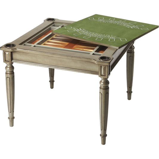 Vincent Multi Game Table by Butler Specialty Company in gray and silver satin. Made from rubberwood, poplar hardwood solids, mdf, cherry, maple, walnut veneers in a traditional style.