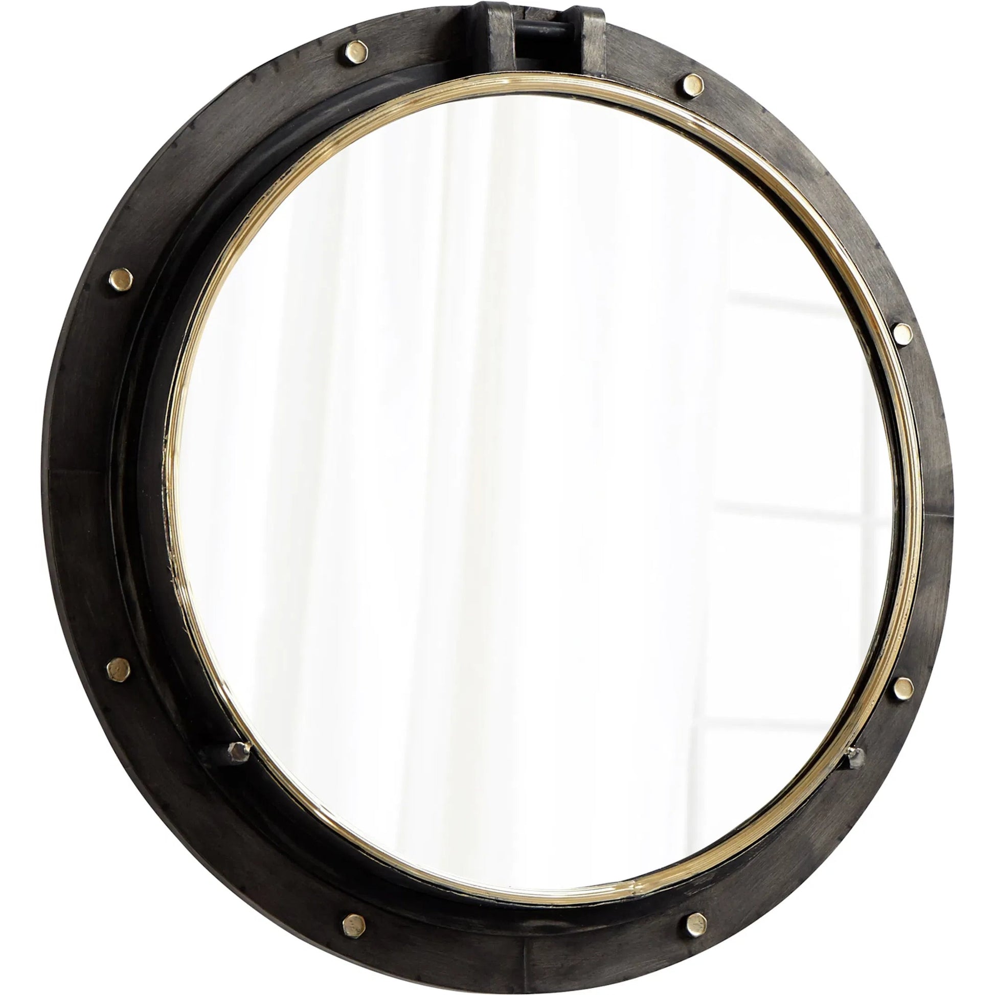 Barrel Mirror by Cyan Design in canyon bronze, gold. Made from iron, wood, mirrored glass in a modern style.