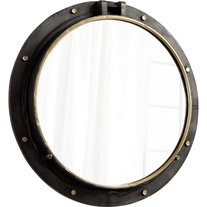Barrel Mirror by Cyan Design in canyon bronze, gold. Made from iron, wood, mirrored glass in a modern style.