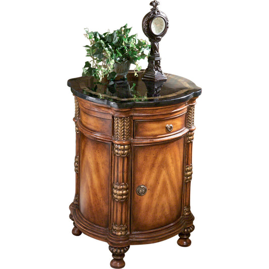 Fossil Stone Drum Table by Butler Specialty Company in multi-color and heritage. Made from gemelina wood solids, plywood, resin, fossil stone veneers in a traditional style.