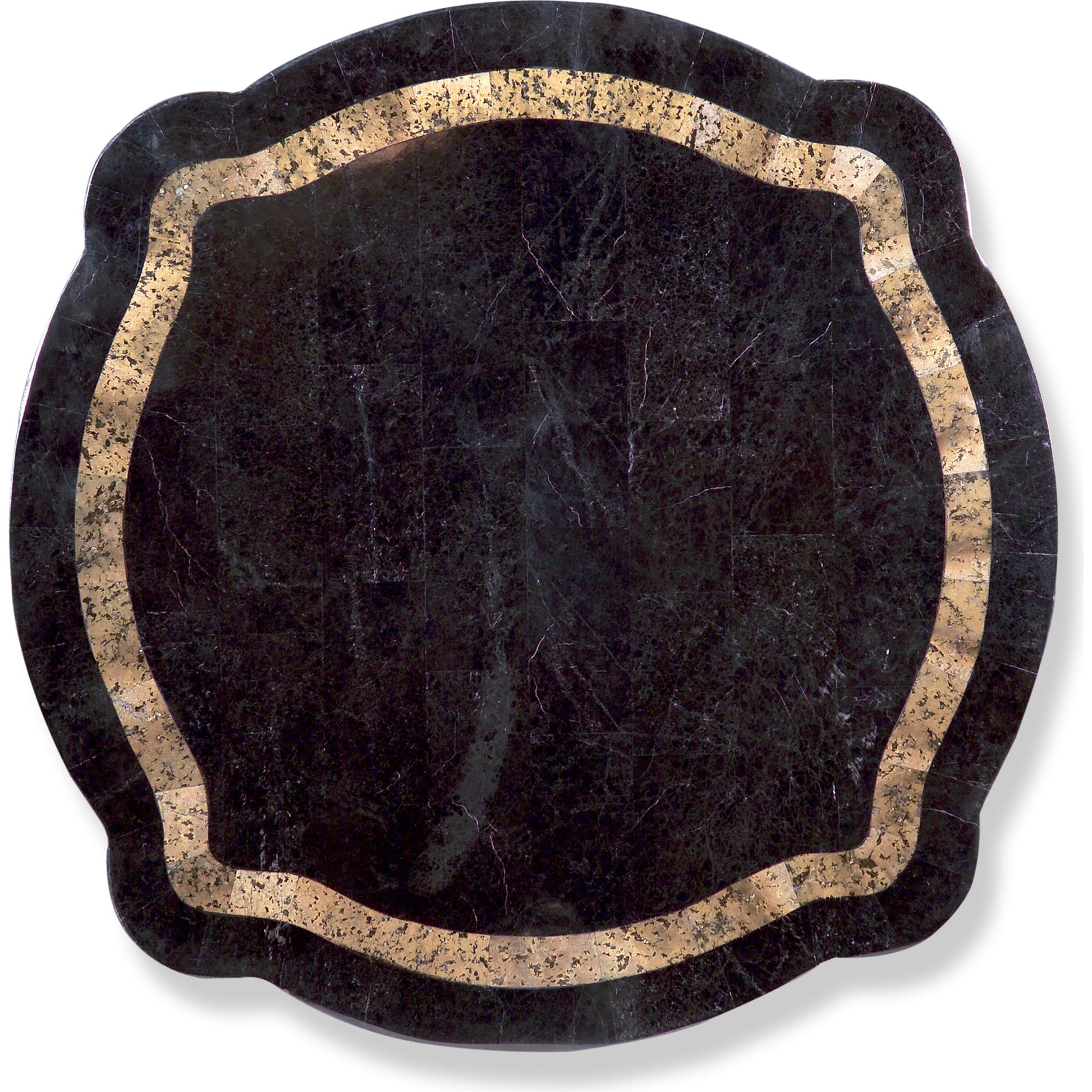 Fossil Stone Drum Table by Butler Specialty Company in multi-color and heritage. Made from gemelina wood solids, plywood, resin, fossil stone veneers in a traditional style.