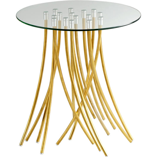 Tuffoli Table by Cyan Design in satin brass. Made from stainless steel, clear glass in a modern style.