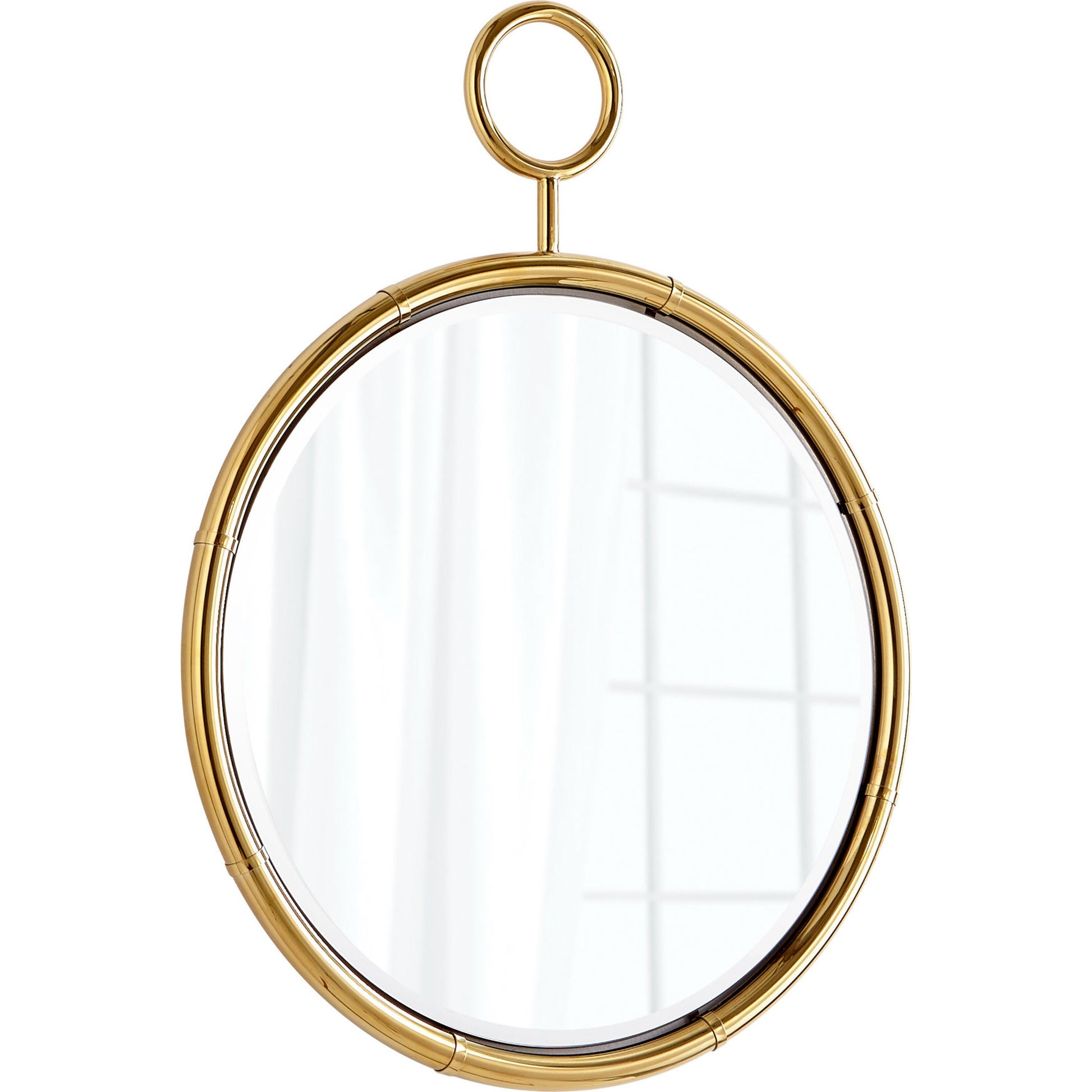 Circular Mirror by Cyan Design in brass. Made from iron, wood, mirrored glass in a transitional style.