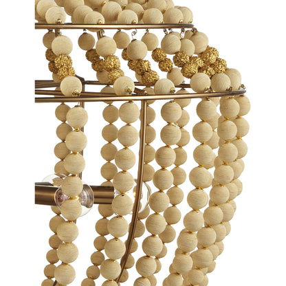 Penelope Chandelier by Currey and Company in beige, antique brass. Made from iron, fabric, brass in a coastal style.