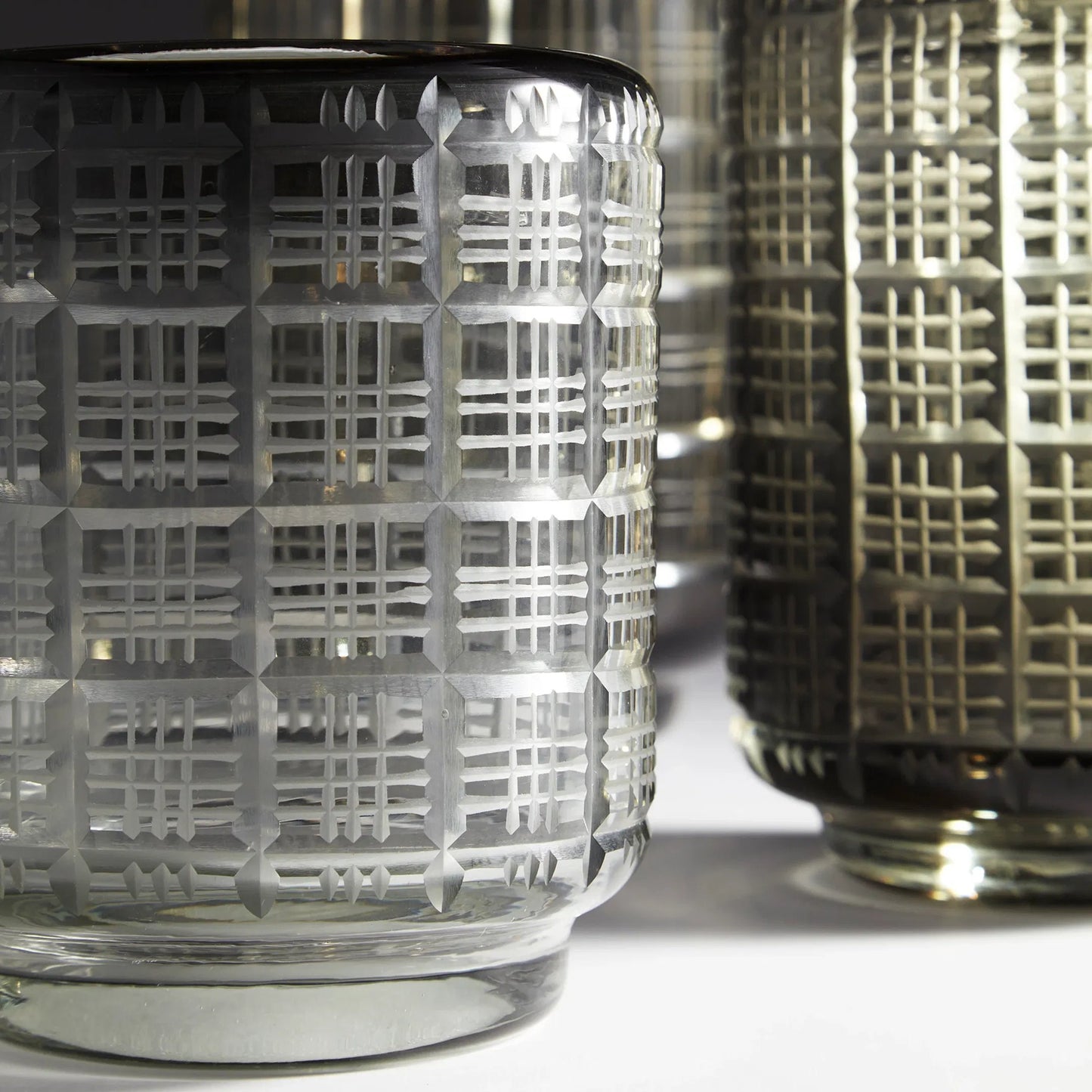 009 S-256679 | Closeup | Off the Grid Vase by Cyan Design in smoke. Made from glass in a modern style.