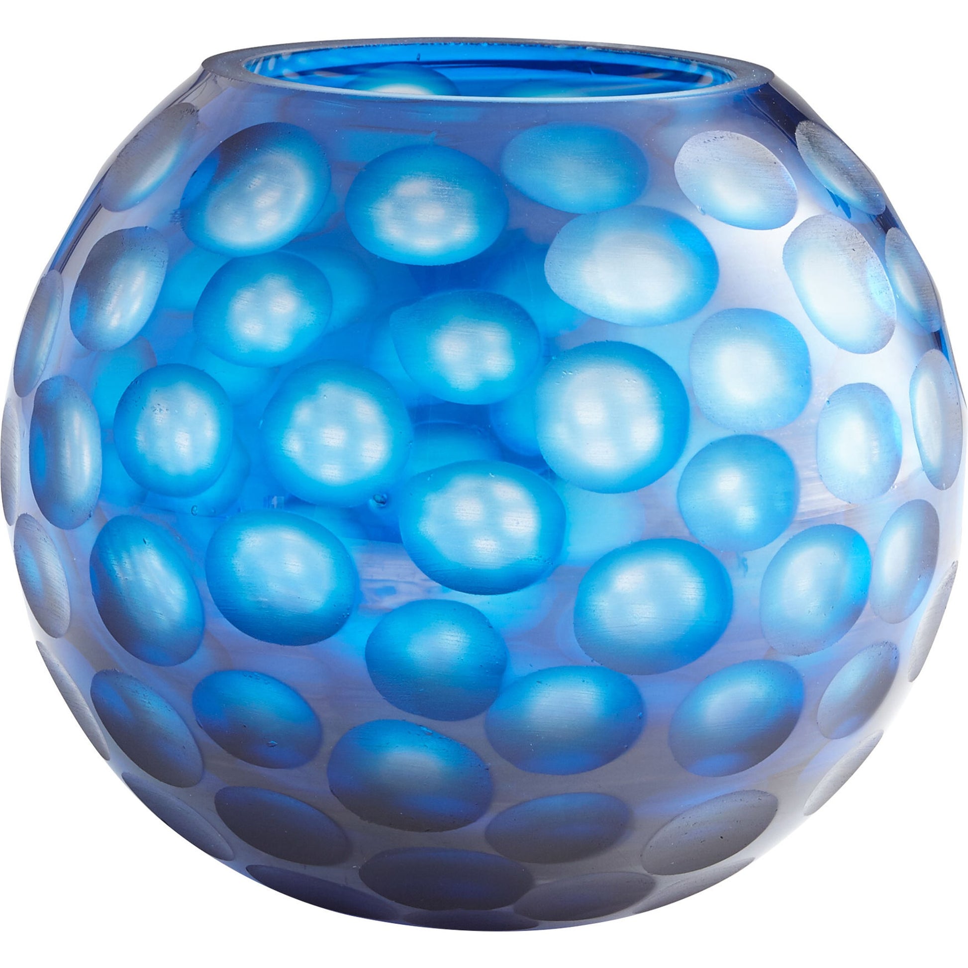 Round Toreen Vase by Cyan Design in blue. Made from glass in a modern style.