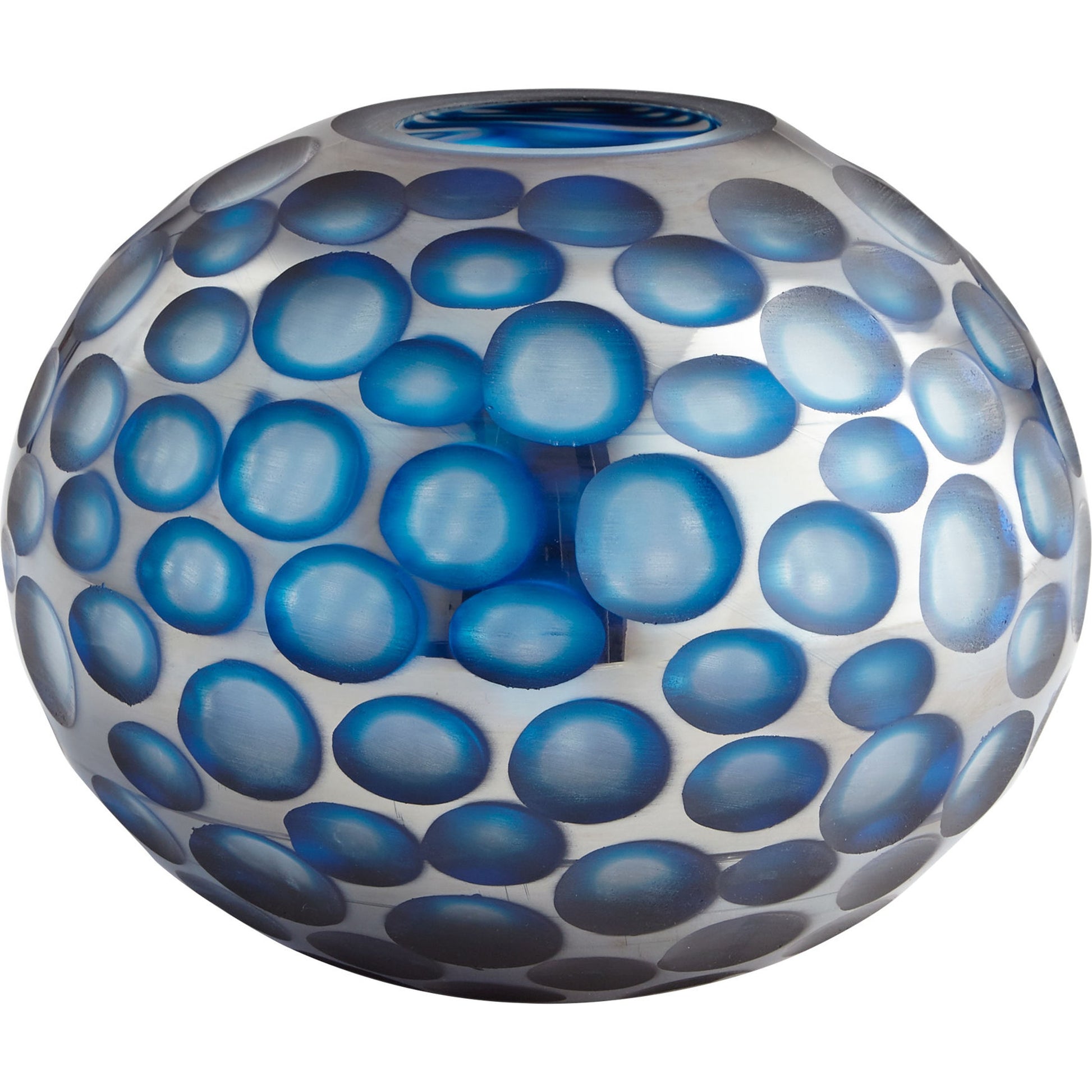 Round Toreen Vase by Cyan Design in blue. Made from glass in a modern style.