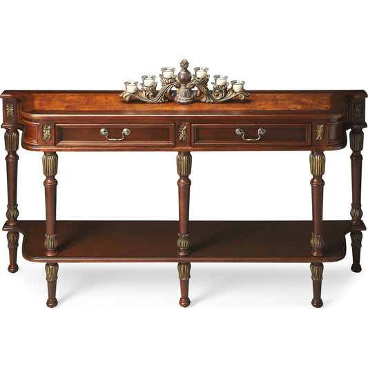 Merrion Console Table by Butler Specialty Company in dark brown and butler hallmark. Made from wood solids, resin, wood veneers in a traditional style.