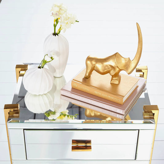 St. Clair Side Table by Cyan Design in aged brass. Made from wood, glass, iron in a modern style.