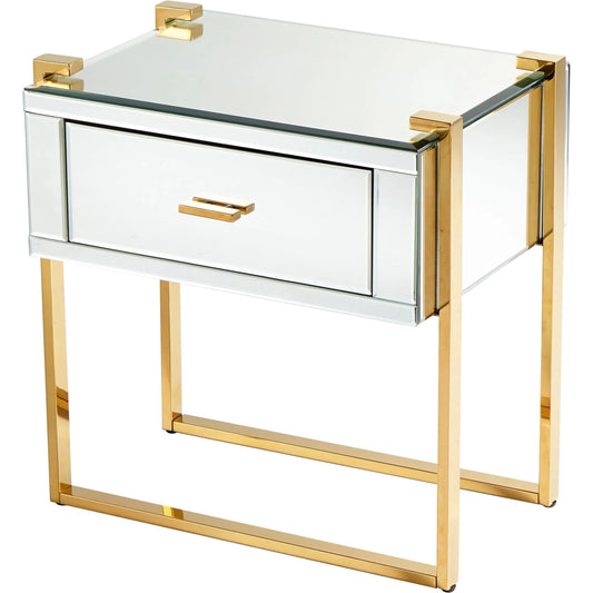 St. Clair Side Table by Cyan Design in aged brass. Made from wood, glass, iron in a modern style.