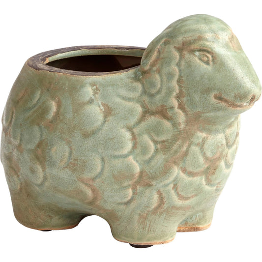 Lala Lamb Planter by Cyan Design in green glaze. Made from terra cotta in a cottage & farmhouse style.