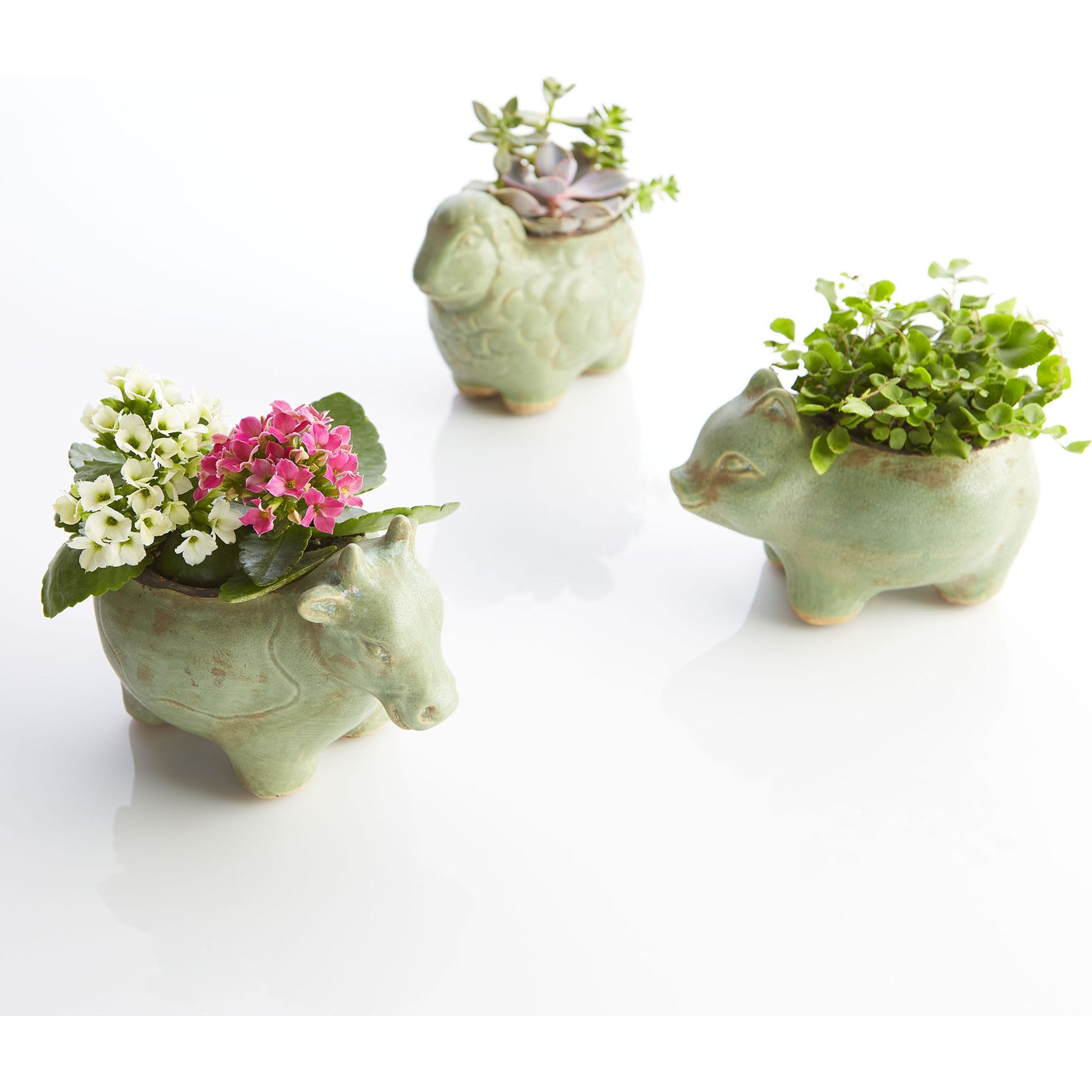 Lala Lamb Planter by Cyan Design in green glaze. Made from terra cotta in a cottage & farmhouse style.