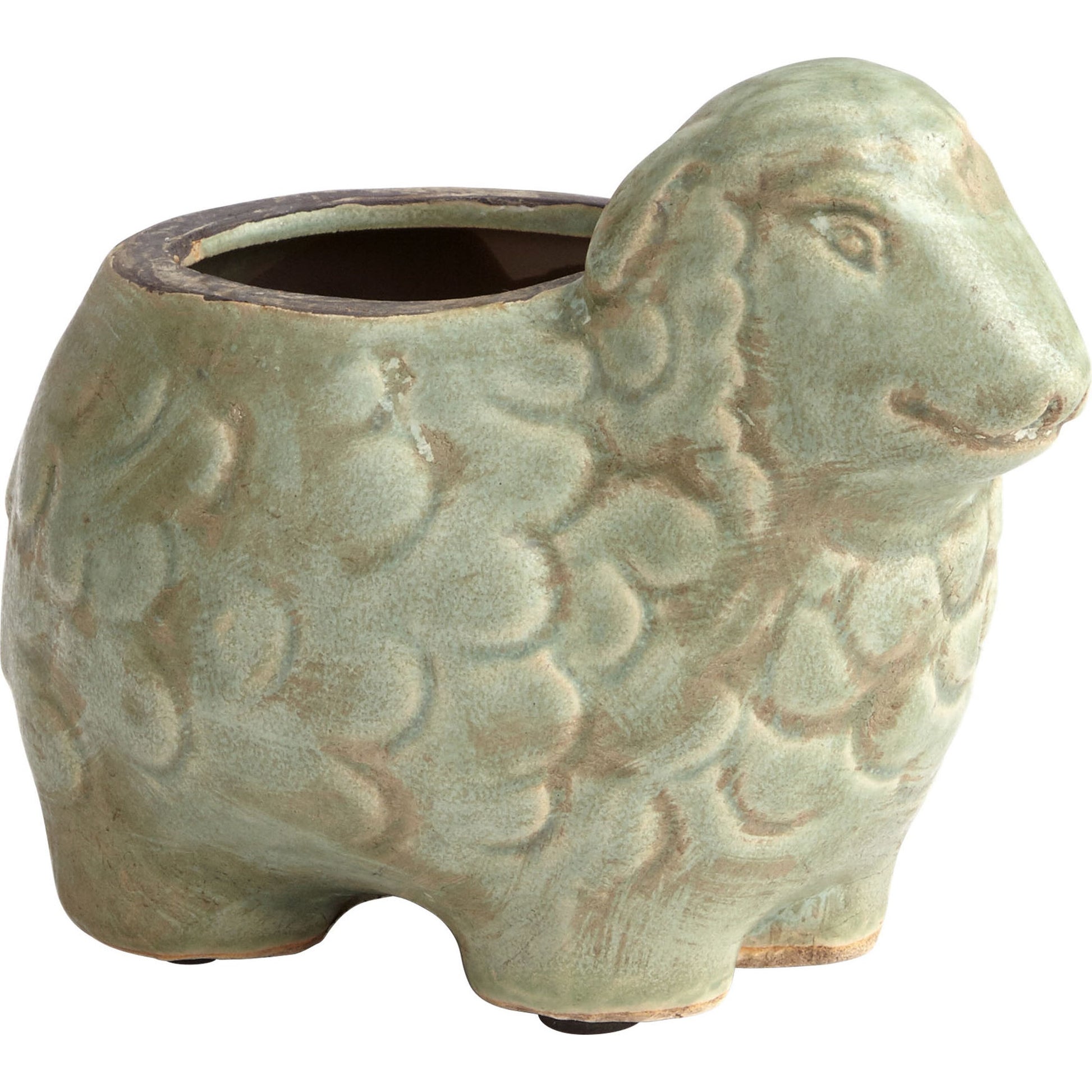 Lala Lamb Planter by Cyan Design in green glaze. Made from terra cotta in a cottage & farmhouse style.