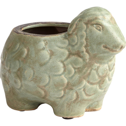Lala Lamb Planter by Cyan Design in green glaze. Made from terra cotta in a cottage & farmhouse style.