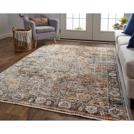 Kaia Transitional Rug - 39GMF by Feizy in tan, orange, blue. Made from unique in a unique style.