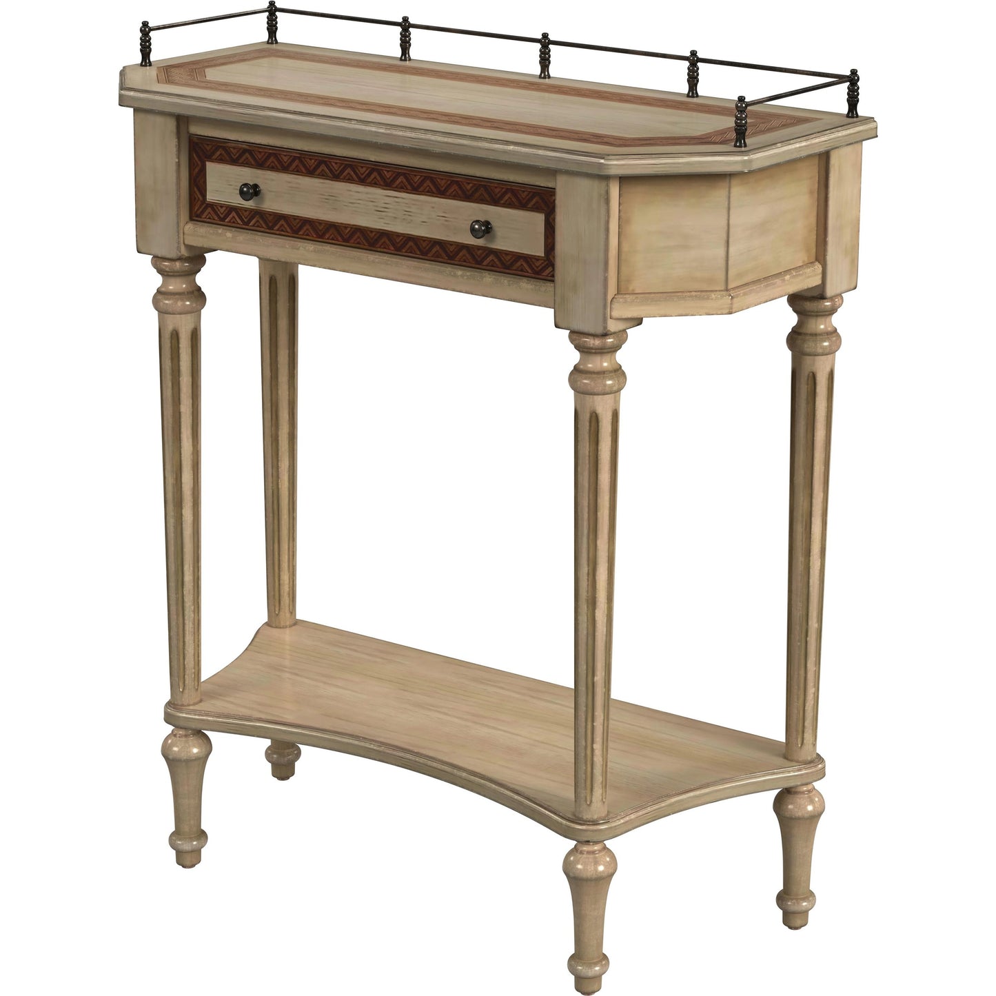 001 SI-2021908 | Additional Silo | Charleston One Drawer Console Table by Butler Specialty Company in beige and antique beige. Made from oak veneer, fiberboard, poplar solids, resin in a modern style.
