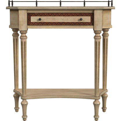 Charleston One Drawer Console Table by Butler Specialty Company in beige and antique beige. Made from oak veneer, fiberboard, poplar solids, resin in a modern style.