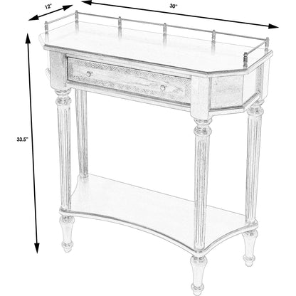 Charleston One Drawer Console Table by Butler Specialty Company in beige and antique beige. Made from oak veneer, fiberboard, poplar solids, resin in a modern style.