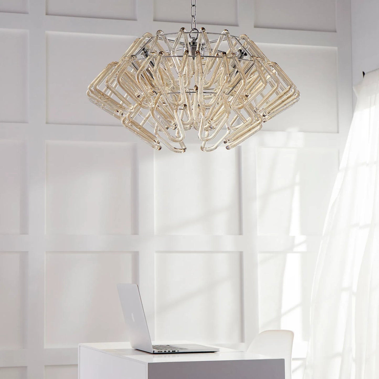011 S-257126 | Lifestyle | Roswell Pendant by Cyan Design in chrome. Made from cognac glass, iron in a modern style.