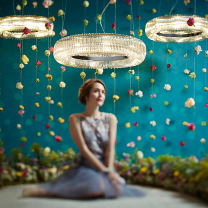 Beaming Around Round Pendant by Cyan Design in chrome. Made from glass, iron in a modern style.