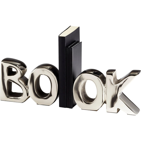 The Book Bookends by Cyan Design in nickel. Made from aluminum in a modern style.