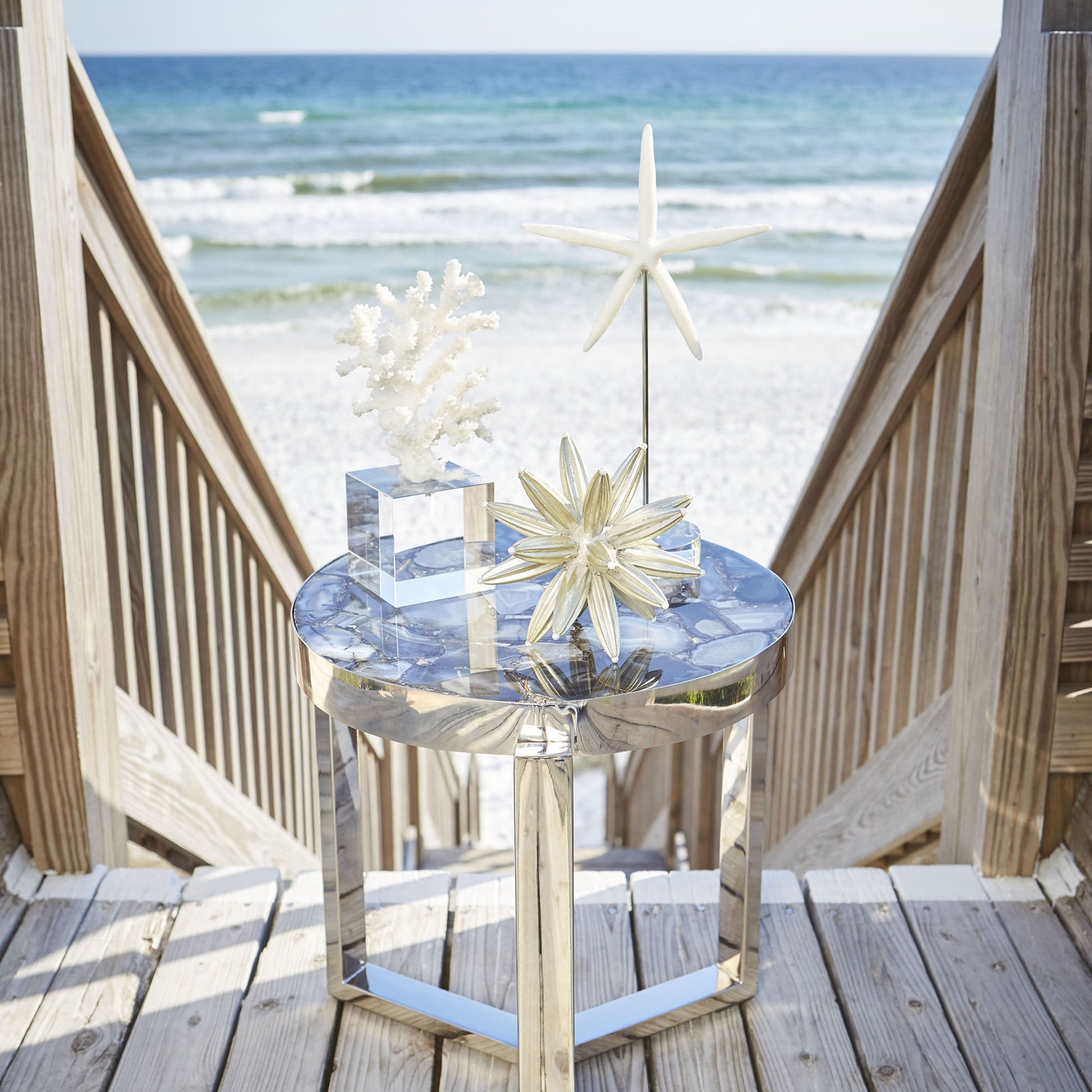 Geodance Side Table by Cyan Design in nickel. Made from stone, iron in a modern style.
