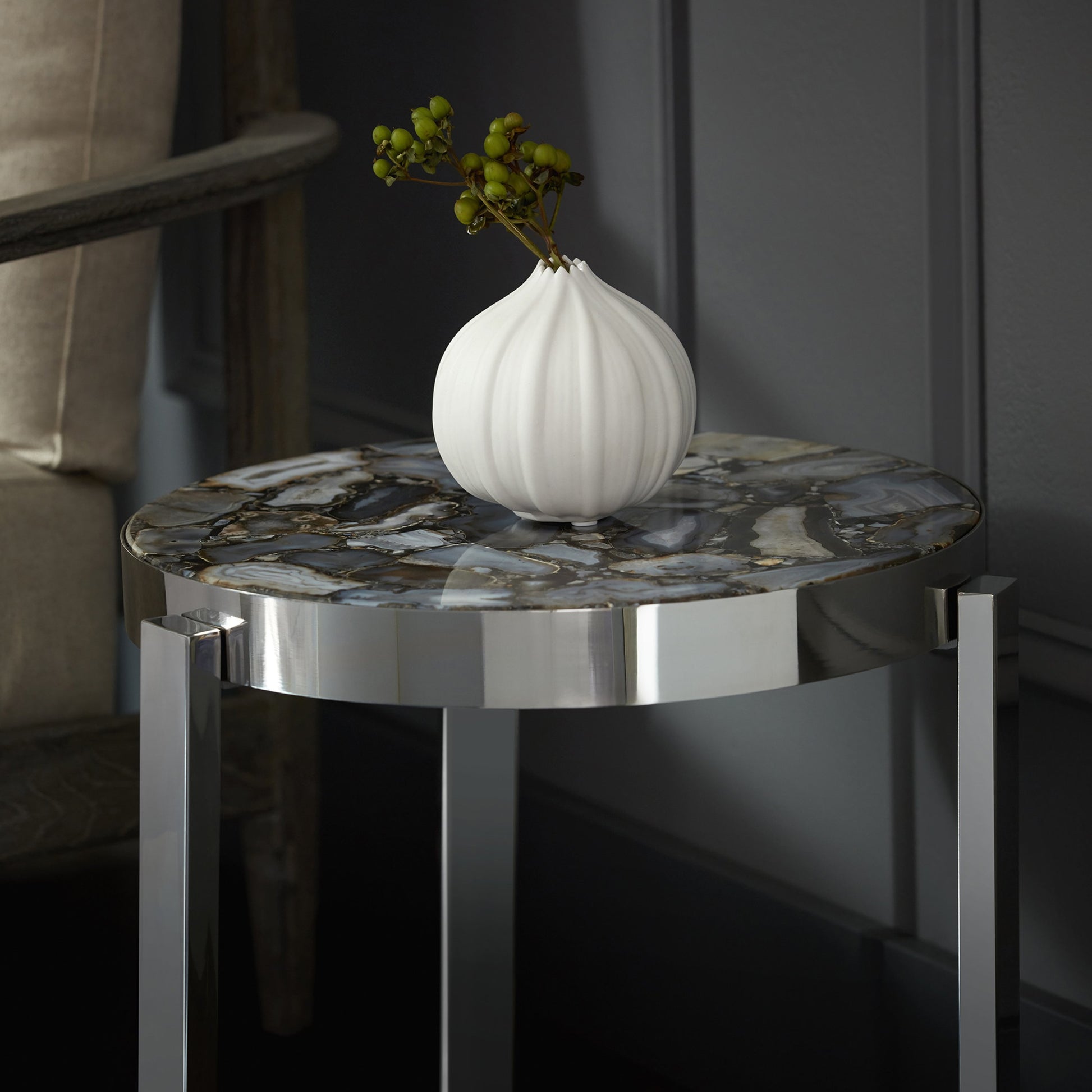 Geodance Side Table by Cyan Design in nickel. Made from stone, iron in a modern style.