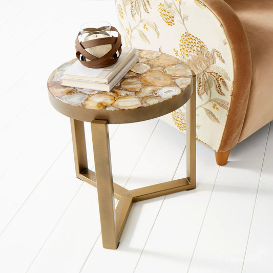 Sundance Side Table by Cyan Design in antique brass. Made from stone, iron in a modern style.