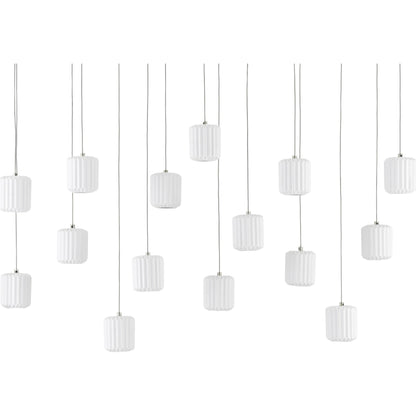 Dove Linear Pendant by Currey and Company in painted silver, white. Made from metal, ceramic in a modern style.