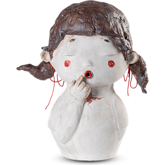 Successful Businesswoman by Currey and Company in white, brown, red. Made from porcelain in a modern style.