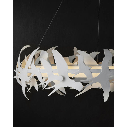 Tijereta Chandelier by Currey and Company in gesso white. Made from wrought iron in a unique style.