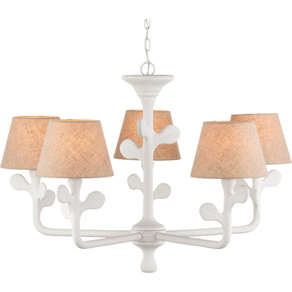 Charny Chandelier by Currey and Company in gesso white. Made from composite, metal in a modern style.