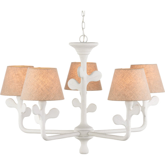 Charny Chandelier by Currey and Company in gesso white. Made from composite, metal in a modern style.