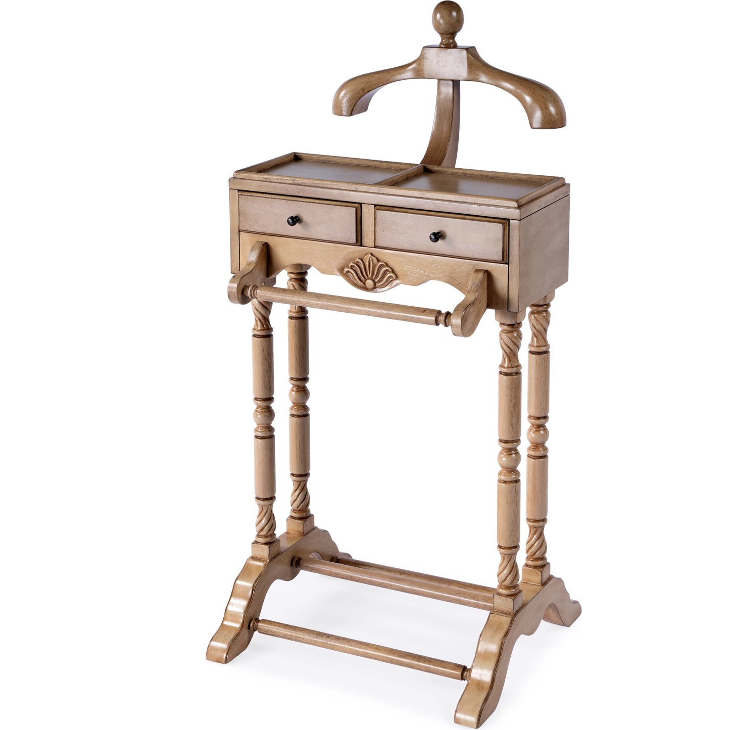 002 SI-2077867 | Primary Silo | Petrov Clothing Valet Stand by Butler Specialty Company. Made from rubberwood and poplar hardwood solids, mdf, cherry veneer in a traditional style.