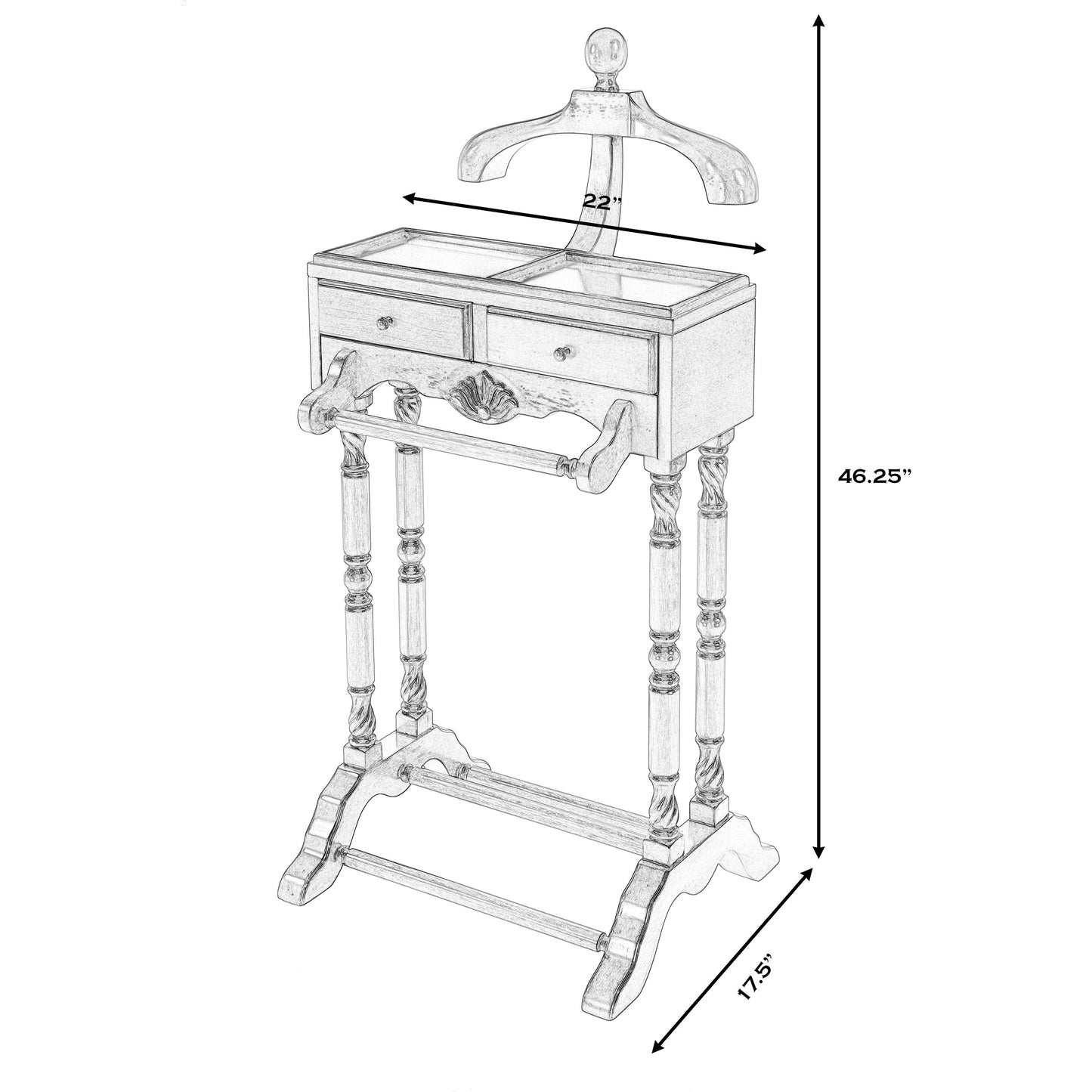 008 SI-2077867 | Additional Silo | Petrov Clothing Valet Stand by Butler Specialty Company. Made from rubberwood and poplar hardwood solids, mdf, cherry veneer in a traditional style.