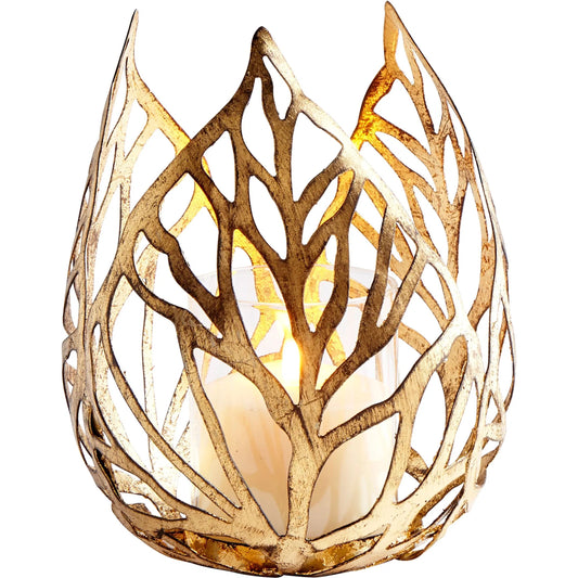 Sunrise Flame Candleholder by Cyan Design in antique gold. Made from iron, glass in a modern style.